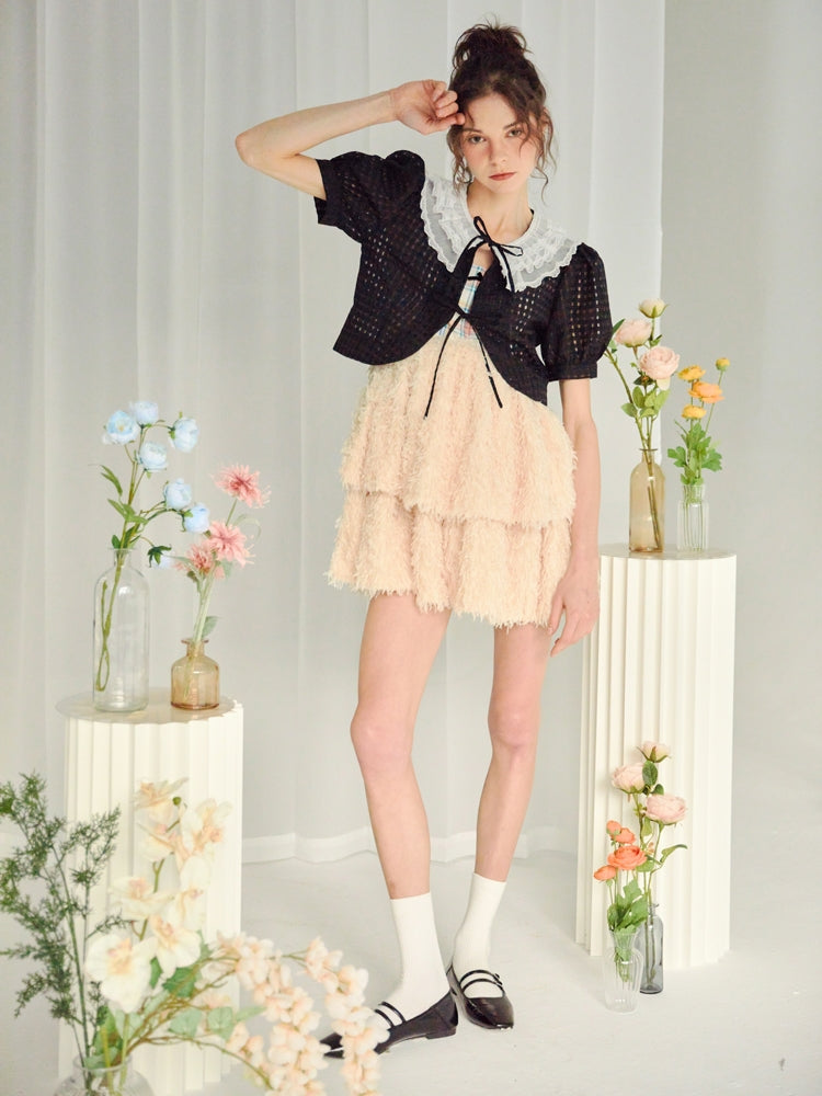 Fur Stitching Short Suspender Dress