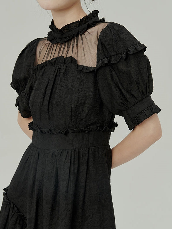 Jacquard Black Bow Robe asymétrique