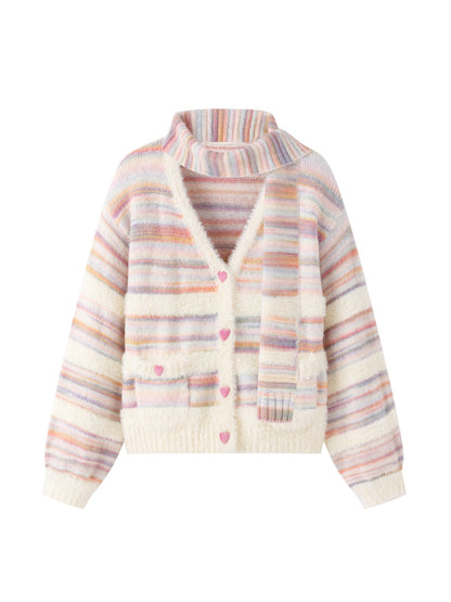 Rainbow Loose V-neck Striped Cardigan