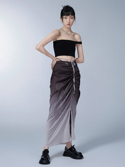 Gradation Gather Long Drawstring Skirt