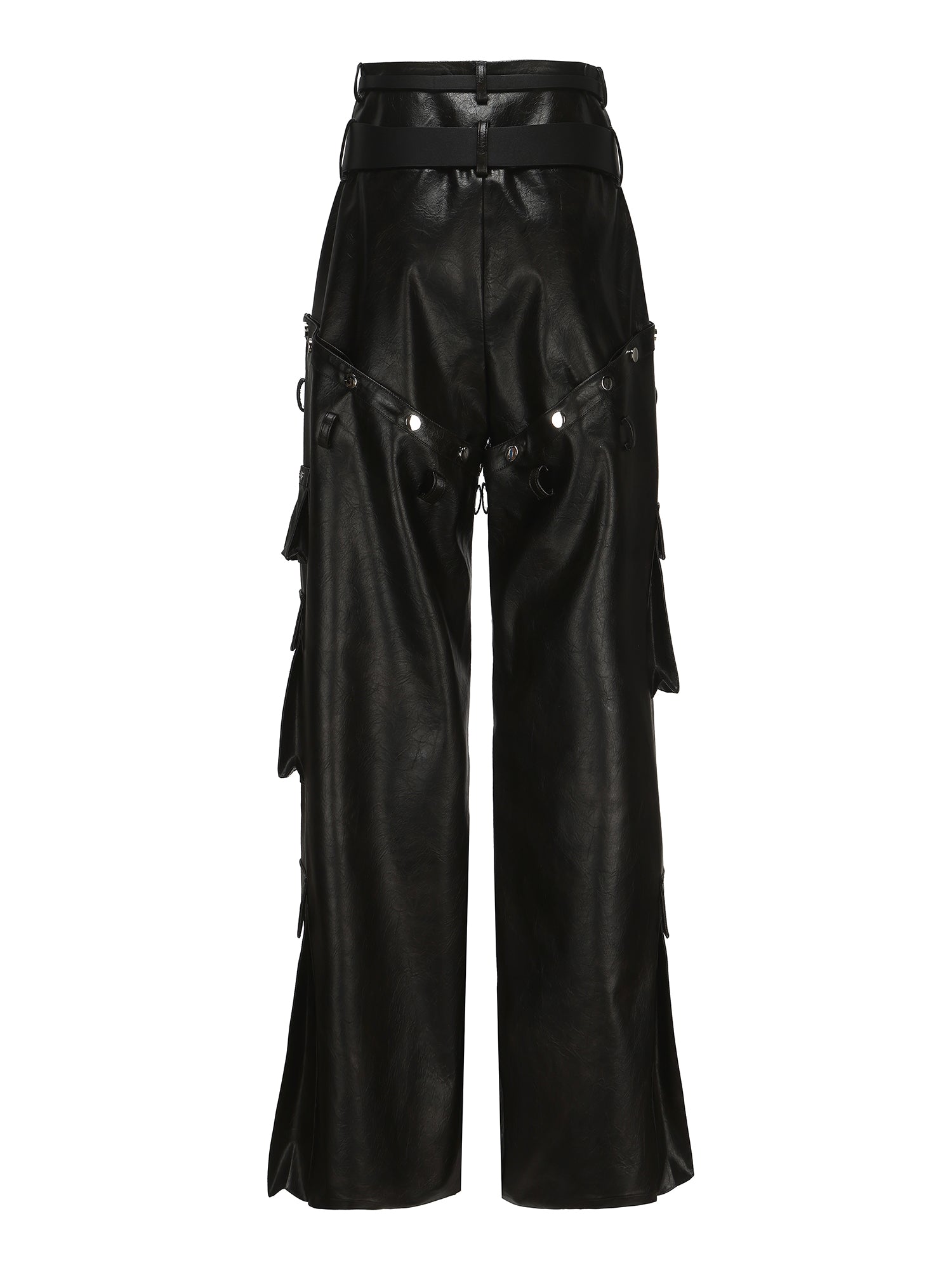 Leather Handsome Wide-Leg Side-Pocket Pants