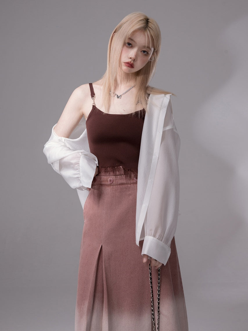 Metal Buckle Knitted Tassel Small Camisole