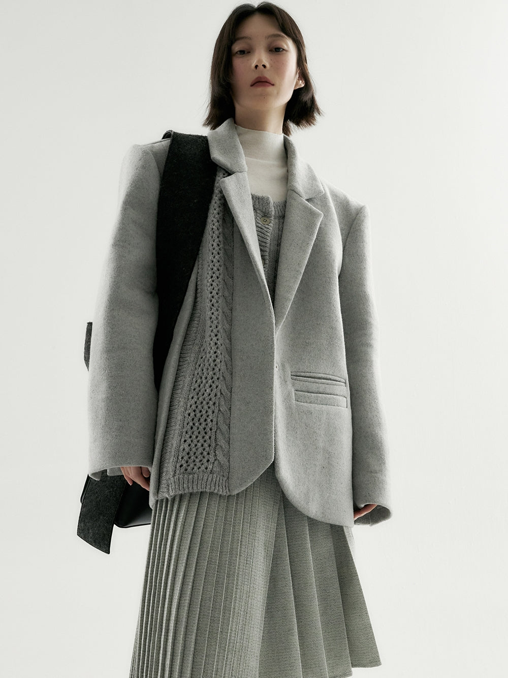 Wool Plain Oversize Mesh Coat