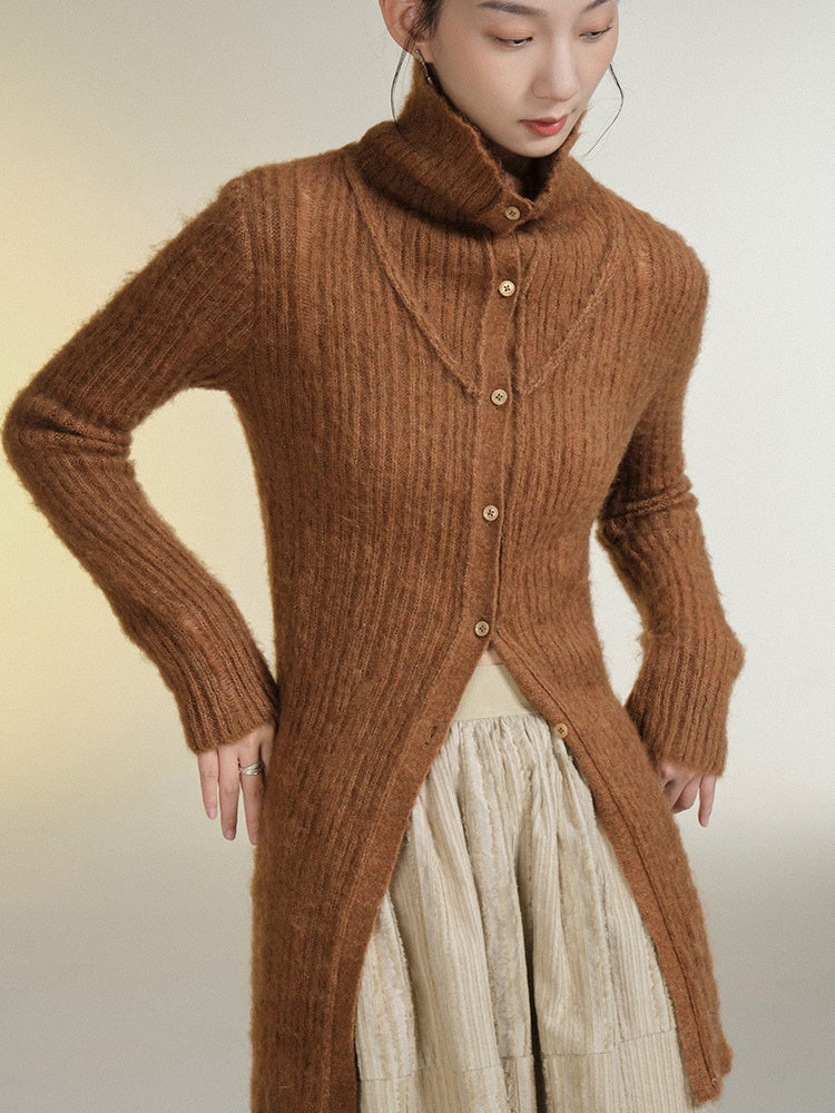 WOOLY LAPEL KNITTED CARDIGAN