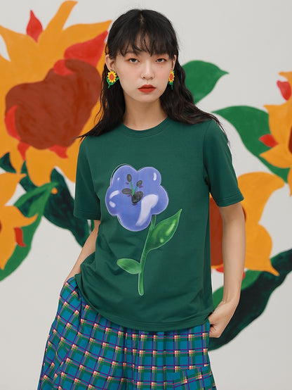 Three-dimensional Flower Printing T-shirt