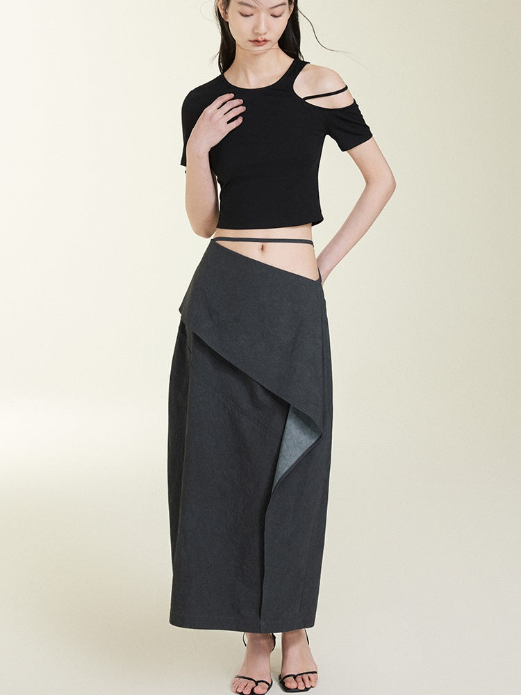 Oblique Waist Loose-leaf Cocoon Skirt