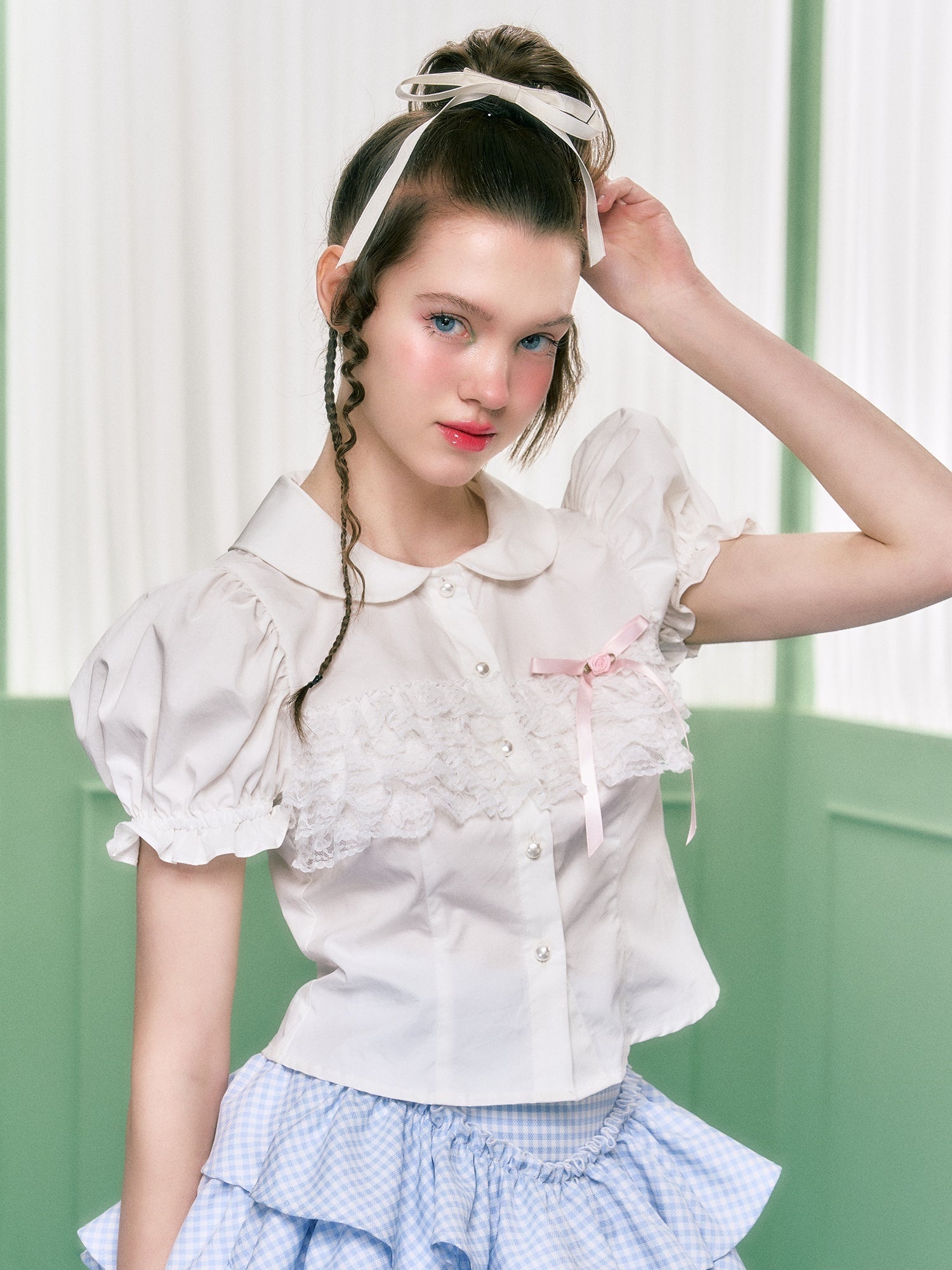 DOLL COLLAR LACE DECORATIVE FLOCH SHIRT