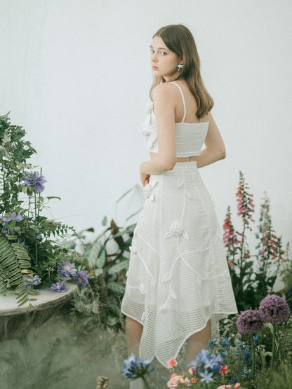 Irregular Hem Mesh Embroidery Flower Three-dimensional Skirt