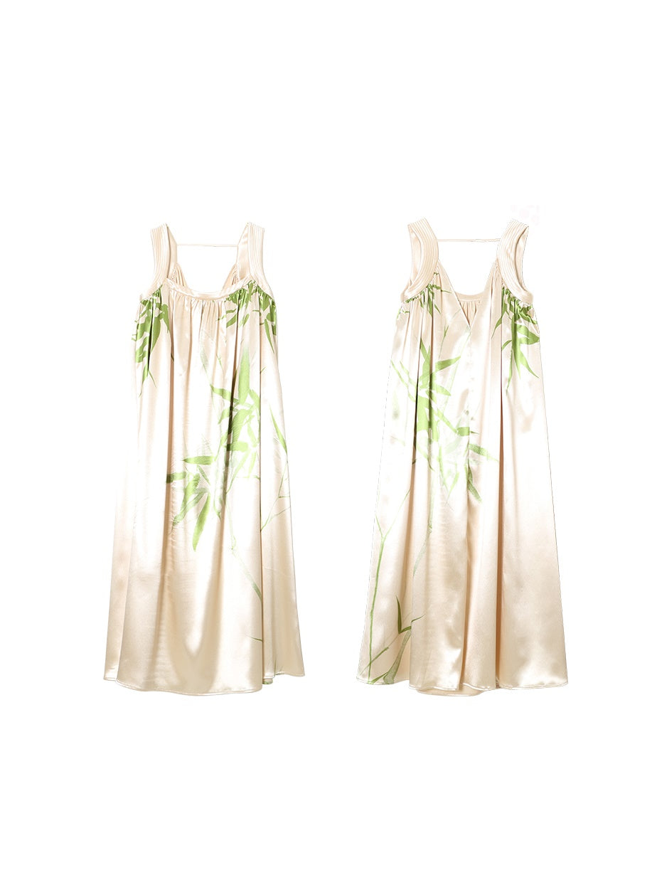 Chinese Style Print Long Slip Dress