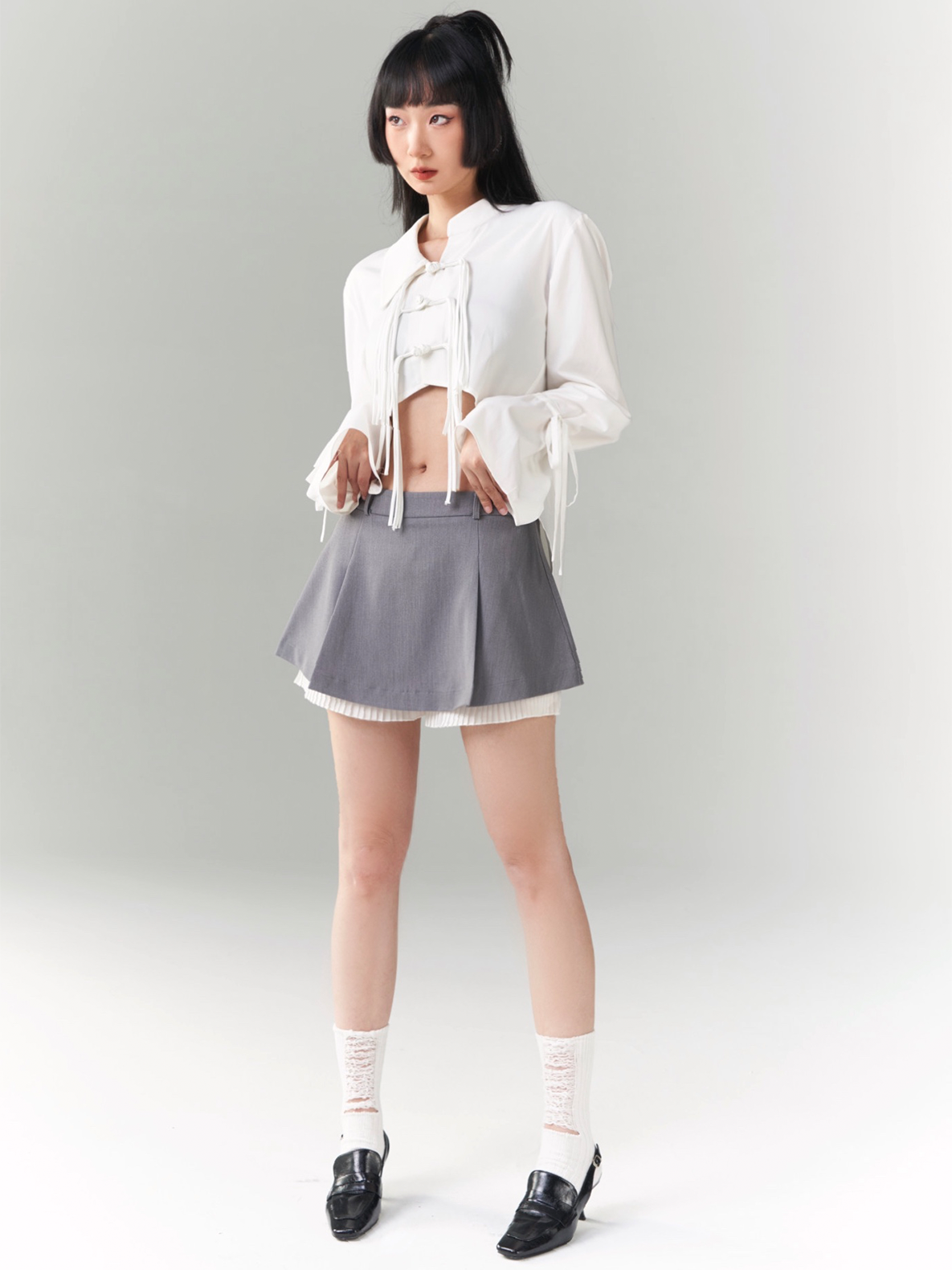 CHINESE STYLE asymmetric Fringed Button Shirt