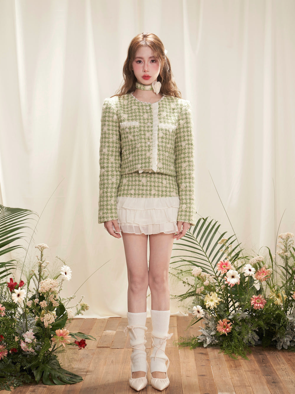 Three-dimensional Flower Fragrance Lace Jacket ＆ Cake Skirt