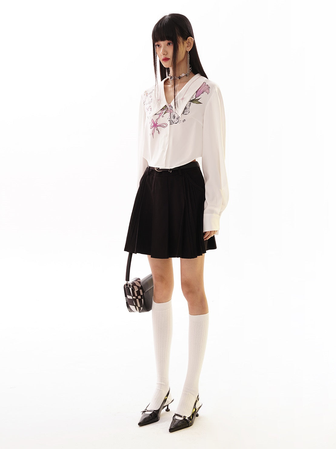 Rabbit Printing Long-sleeved Short Shirt