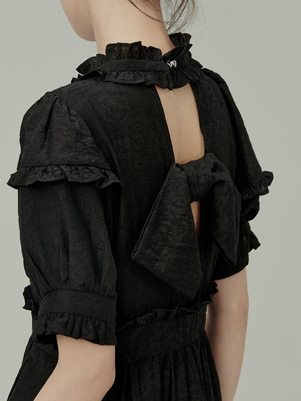 Jacquard Black Bow Robe asymétrique