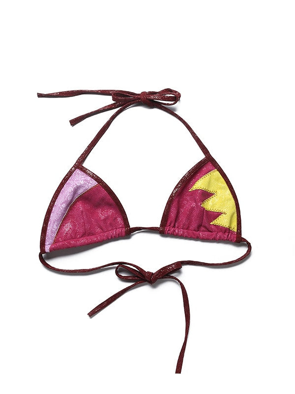 Irregular Stitching PU Strappy Bra