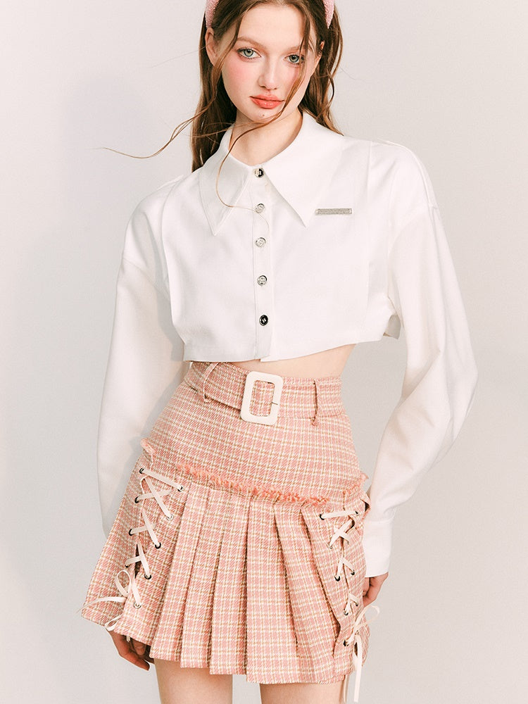 Pleated With Straps Short A-line Skirt