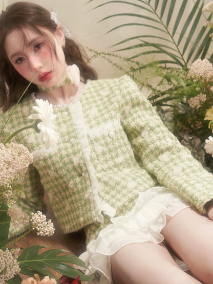 Three-dimensional Flower Fragrance Lace Jacket ＆ Cake Skirt