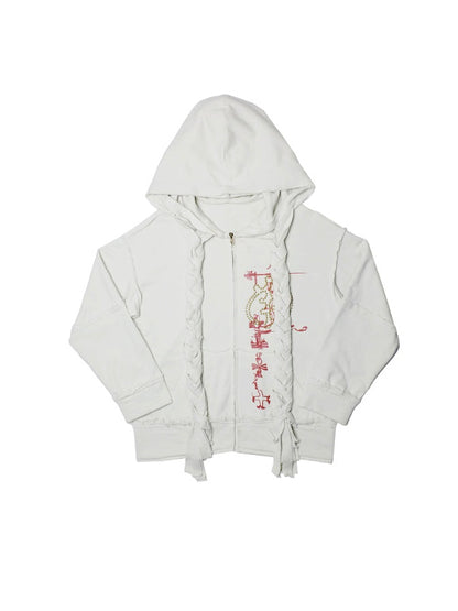 Braided Printed Rivets Loose ZIP-up Parka