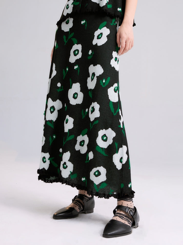 Flower Woolen JACQUARD A-TYPE SKIRT