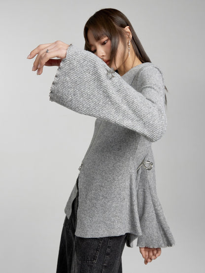 Slim -Fitting Zipper Knitted Cardigan