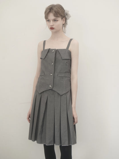 Fake Two-piece Pleated Suspender Dress