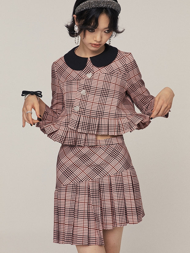 Plaid Long Sleeve Jacket &amp; Short Skirt Setup