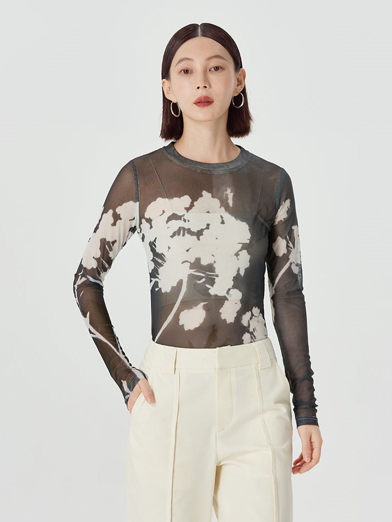 Printing Mesh Round Neck Shirt