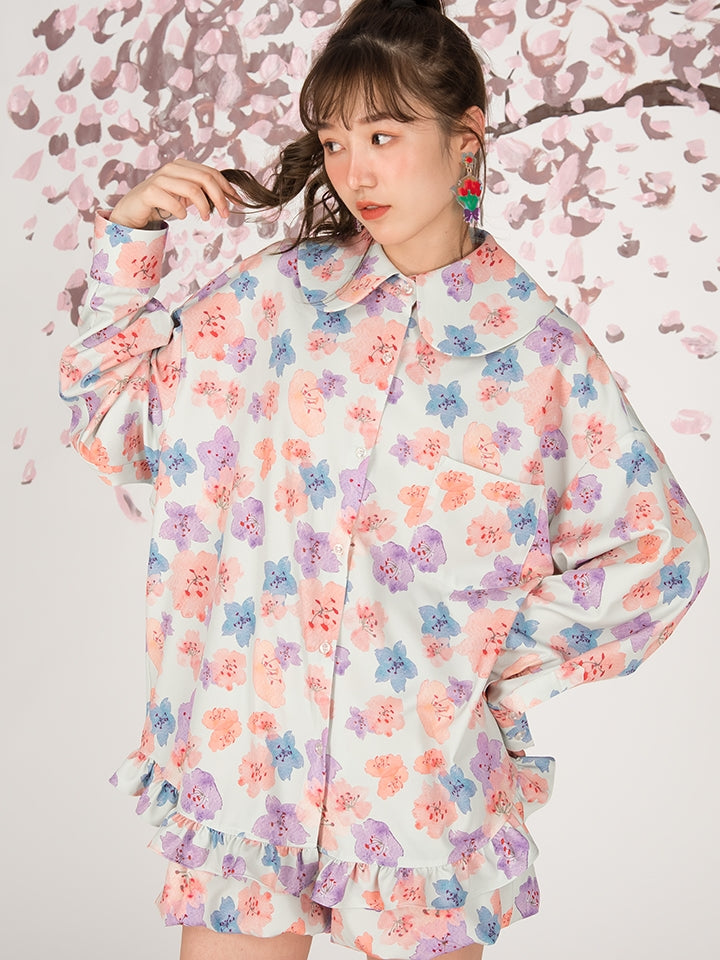 Cherry Blossom Bat Sleeve Loose Shirt