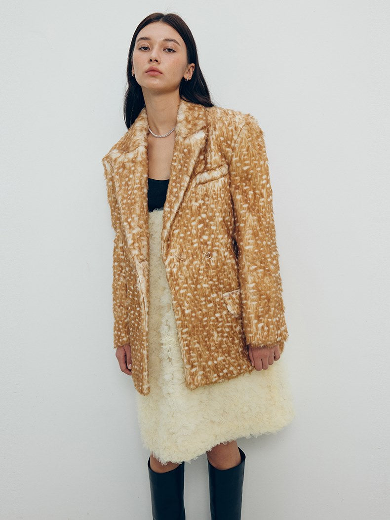 Animal-print Eco-fur Mid-length Jacket