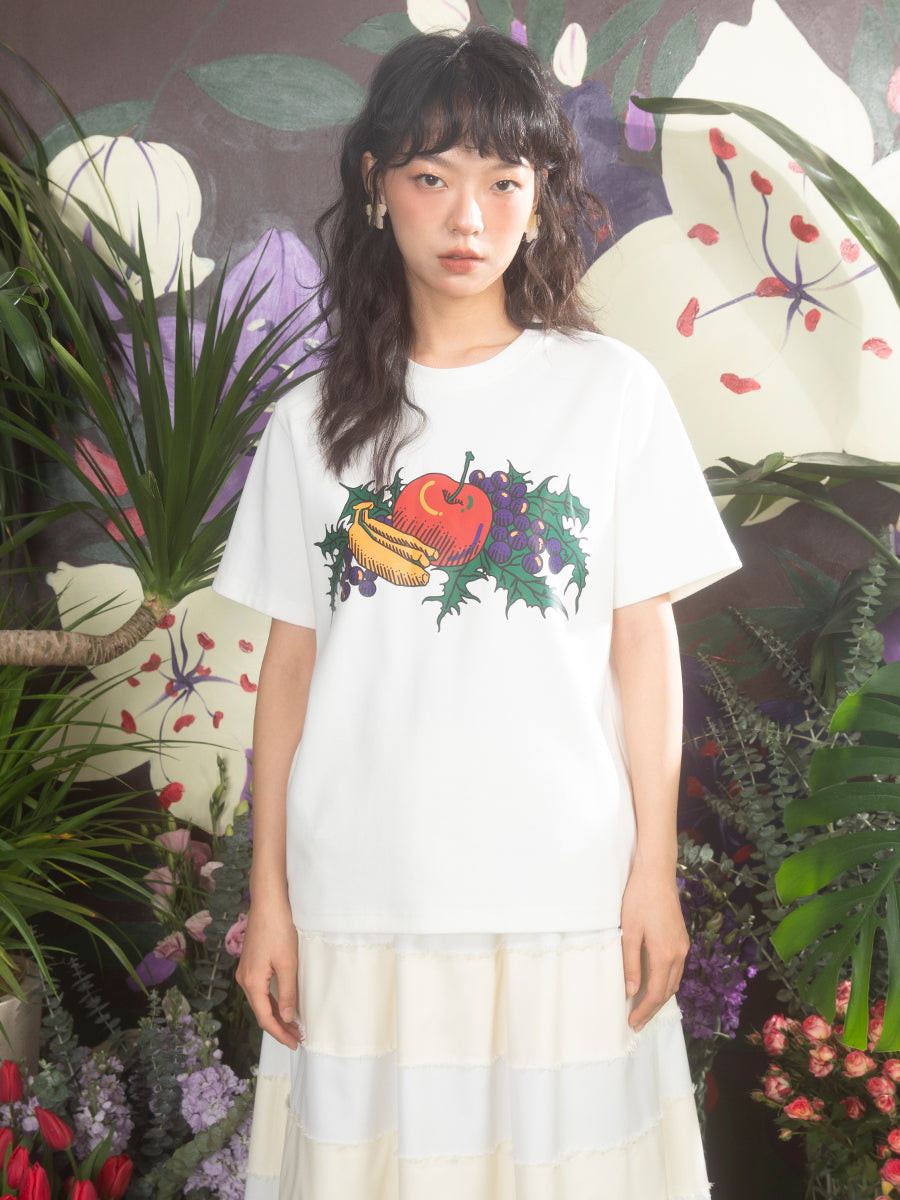 Oil Painting Fruit Printed Loose T-shirt