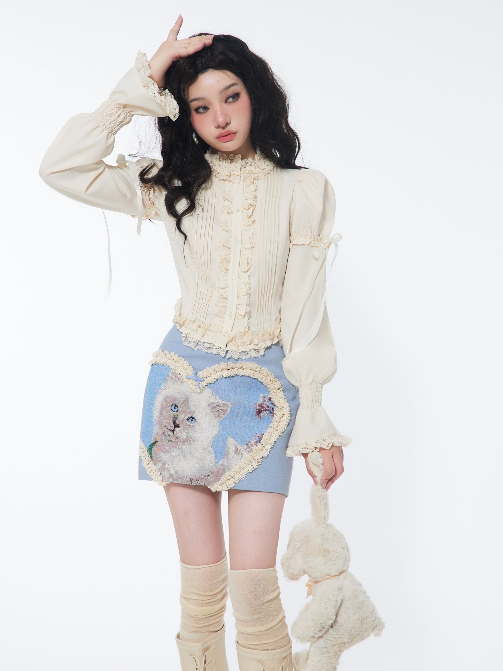 Lace Bow Puff Sleeve Shirt