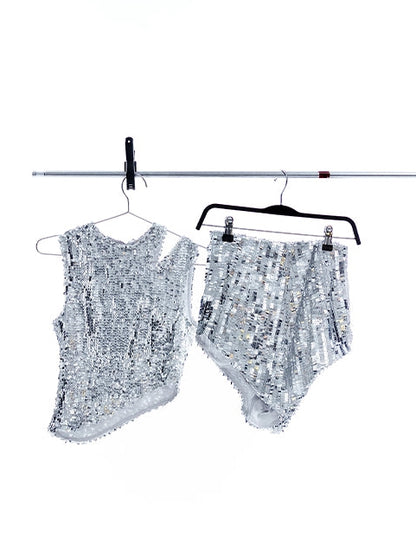 Sequins Technology Sense Hollow Irregular Vest &amp; Pants