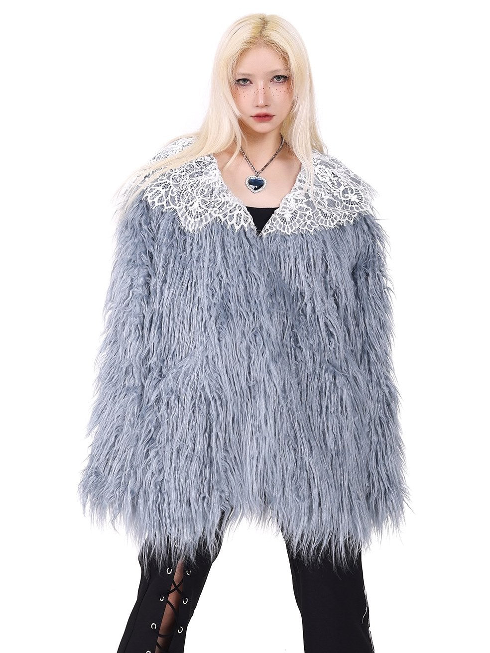 Lace Lapel Fur Coat