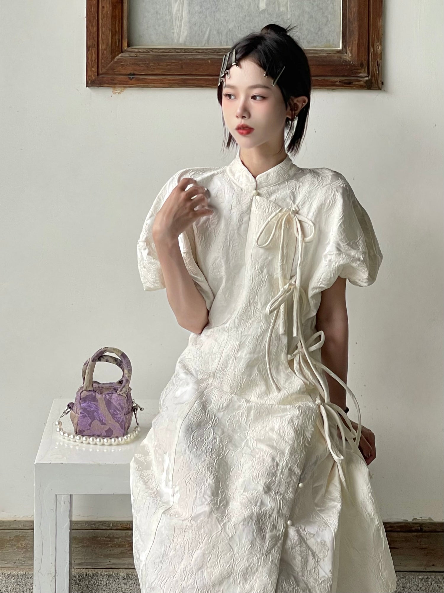 New Chinese Style Jacquard Pearl Chain Square Bag