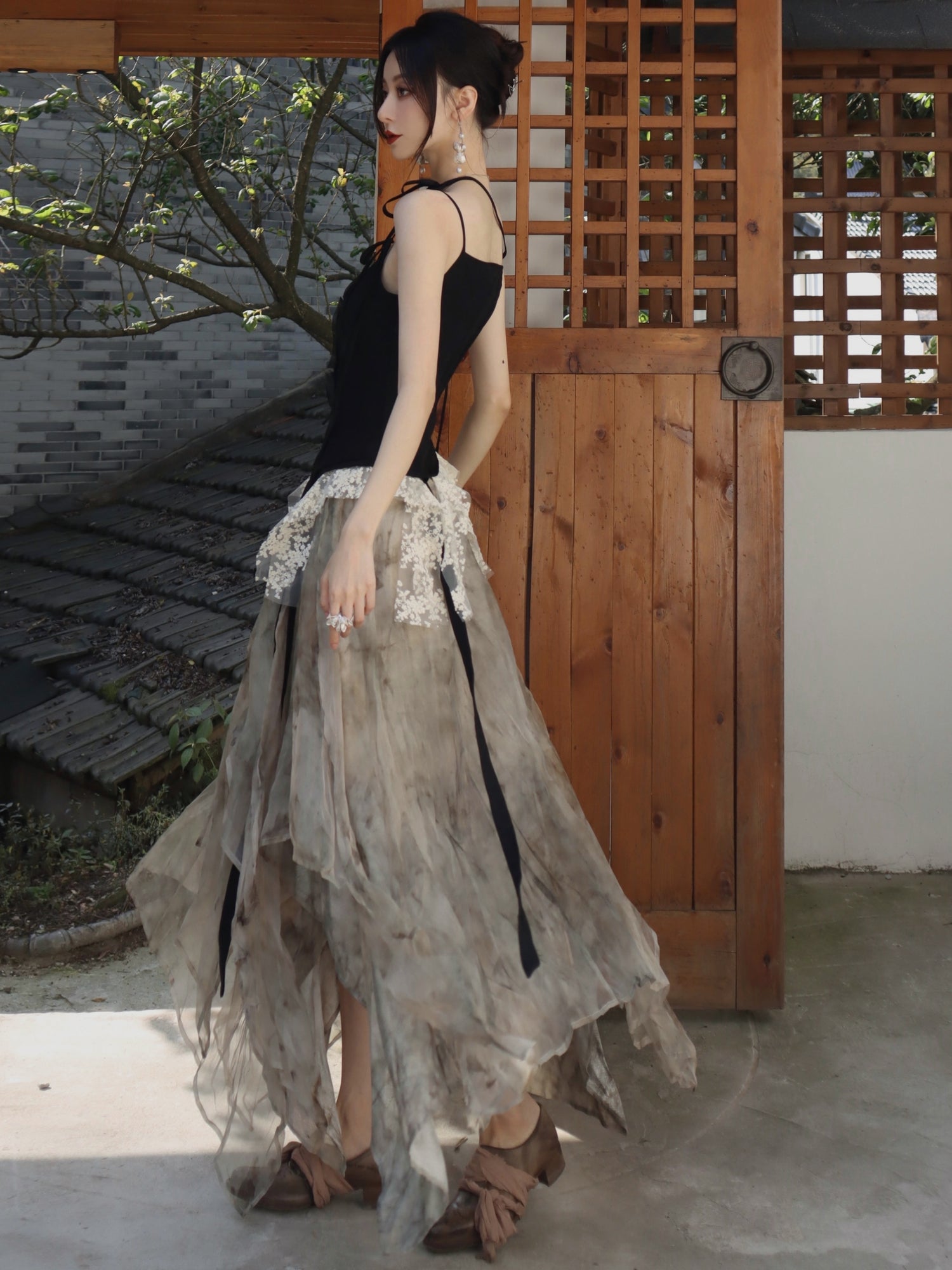 Silk Organza Printed Long Skirt