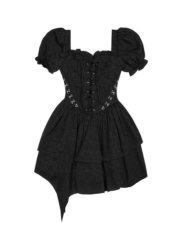 Laceup Short-Sleeed Tutu Dress