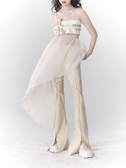 New Chinese Style Buckle Hollow Slit Pants