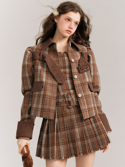 Plaid Belted Jacket