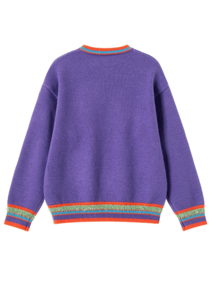 Rabbit Cartoon Round Neck Knitted Pullover