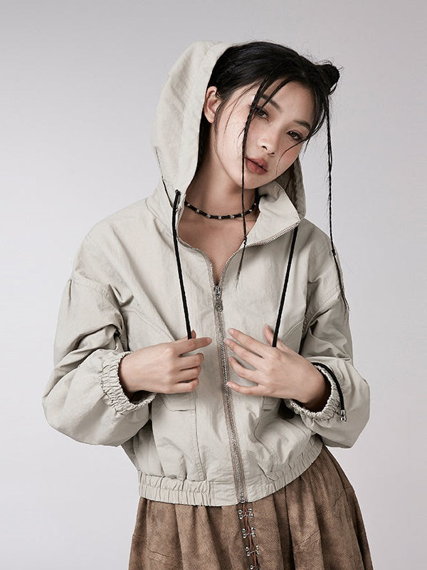 Loose Short Hooded Sports Jacket