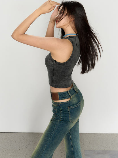 High Waist Retro Wash BootCut Jeans