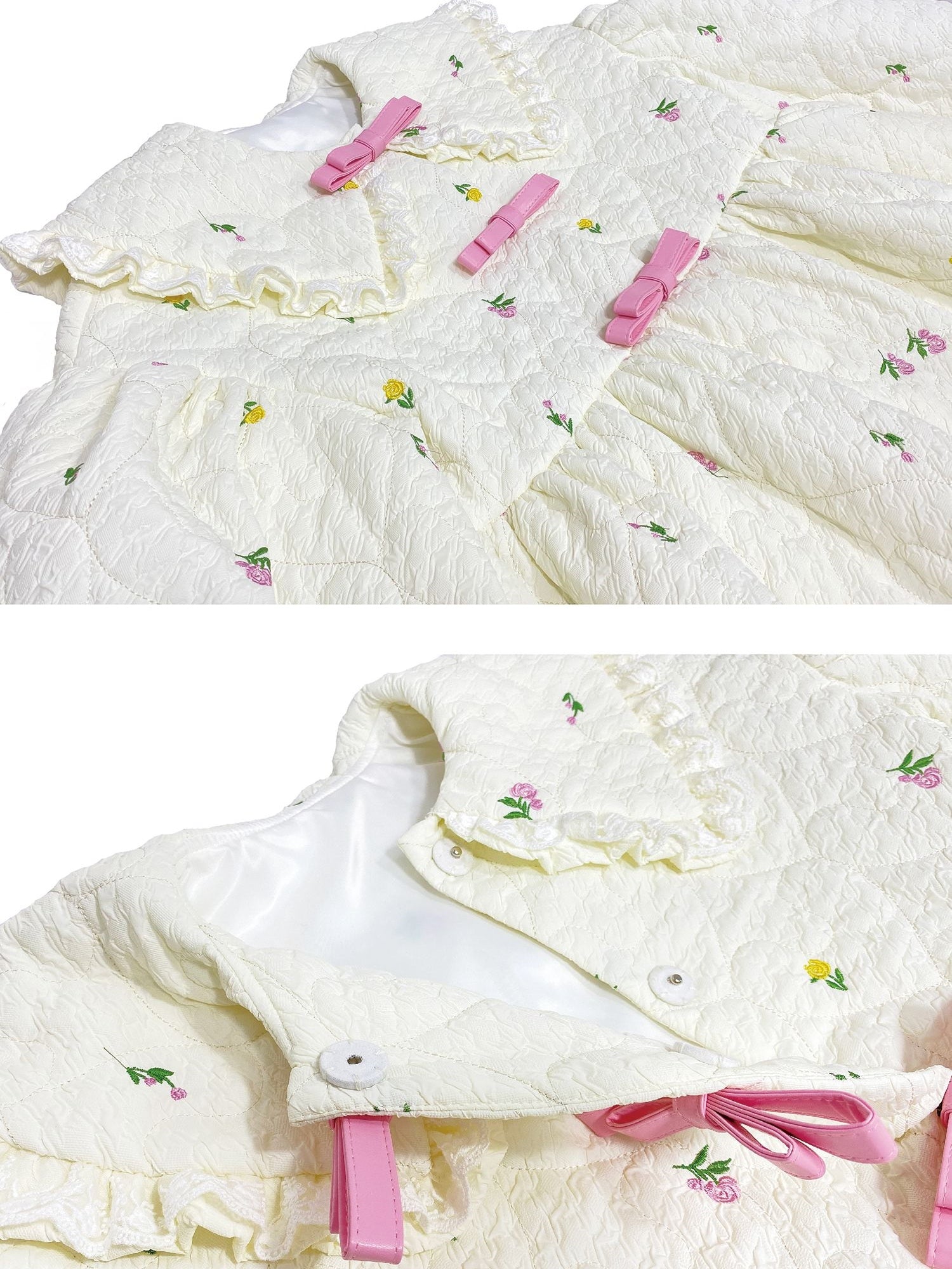 Flower Embroidery Loose Mid-length Cotton Quilted Coat