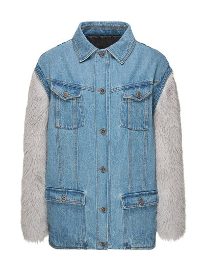 Denim Stitching Fur Jacket