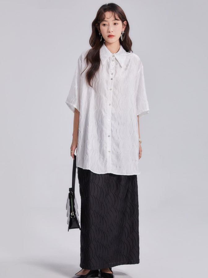 Satin Fish Scale Wrinkle Loose Shirt &amp; Skirt