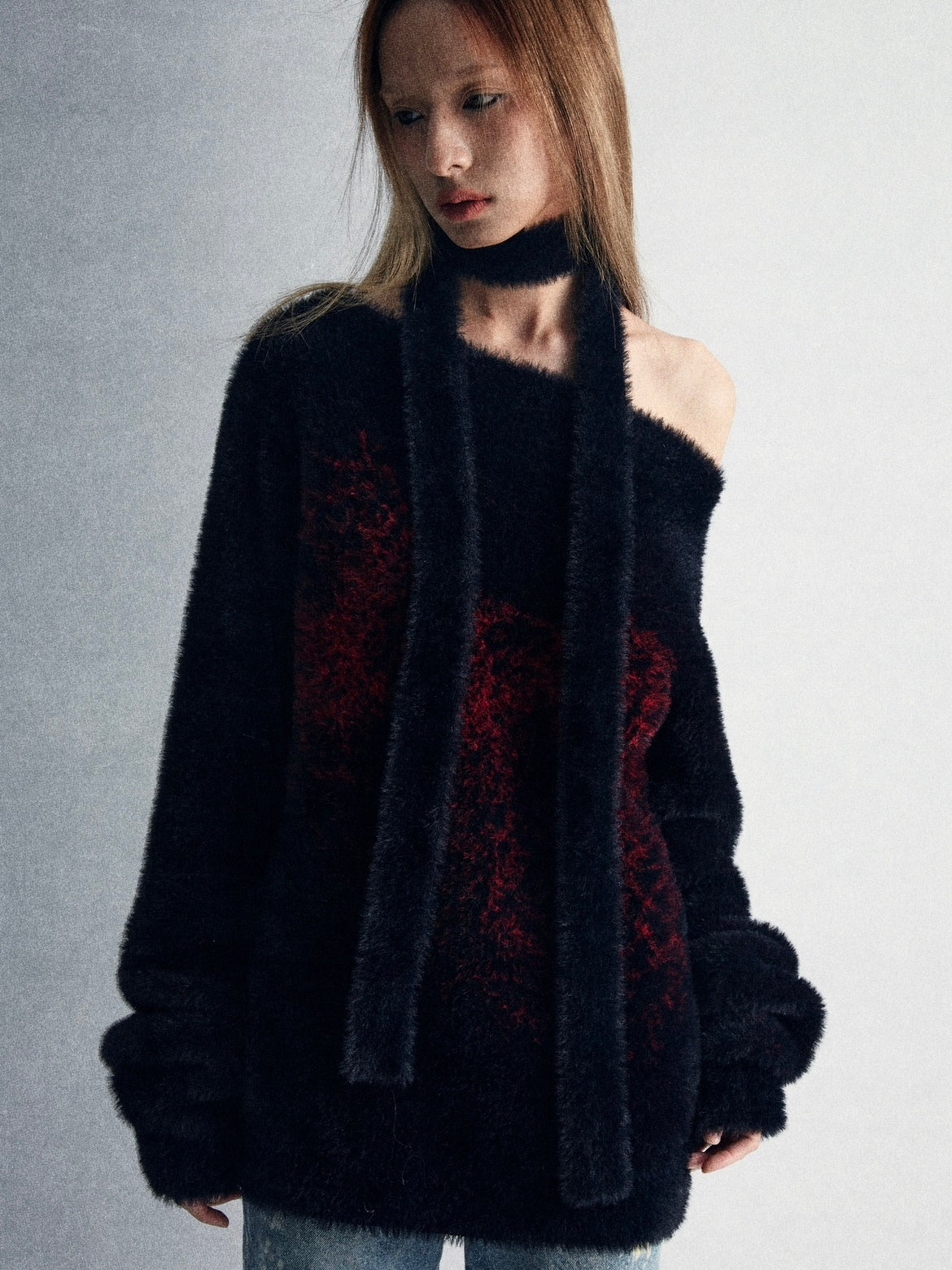 Imitation Mink Fur Stitched One-shoulder Bottoming Sweater – ARCANA ARCHIVE