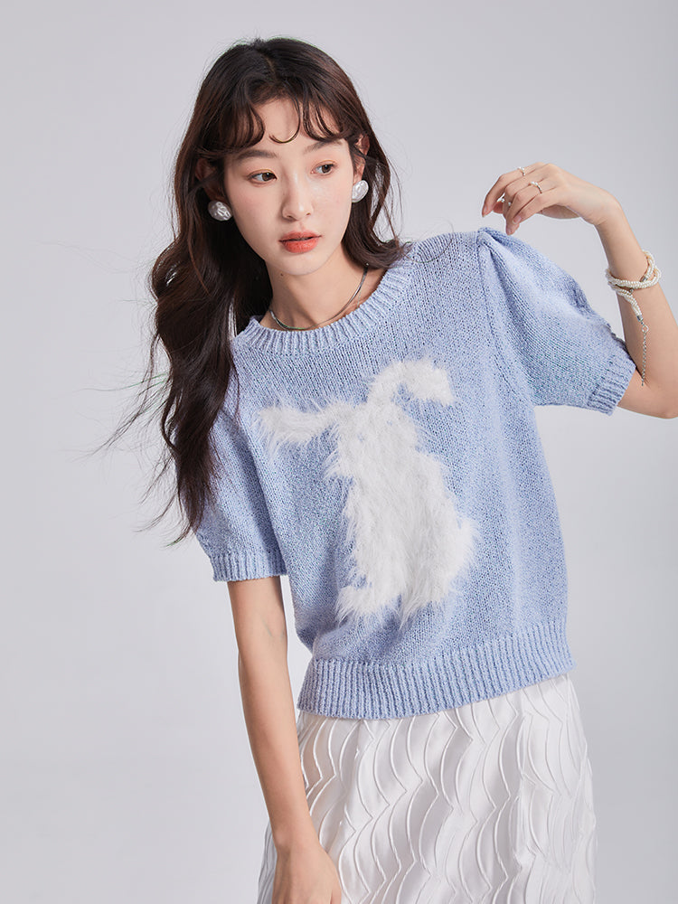 Rabbit Imitation Mink Fur Round Neck Knitted