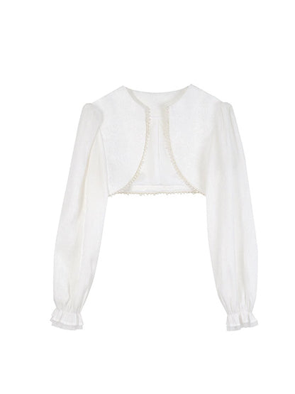 THREE-DIMENSIONAL JACQUARD PUFF SLEEVE BOLERO