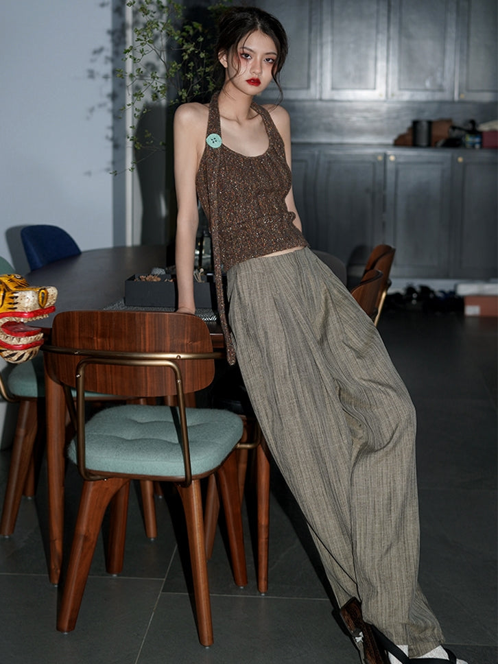 Retro Striped Long Wide Leg Pants