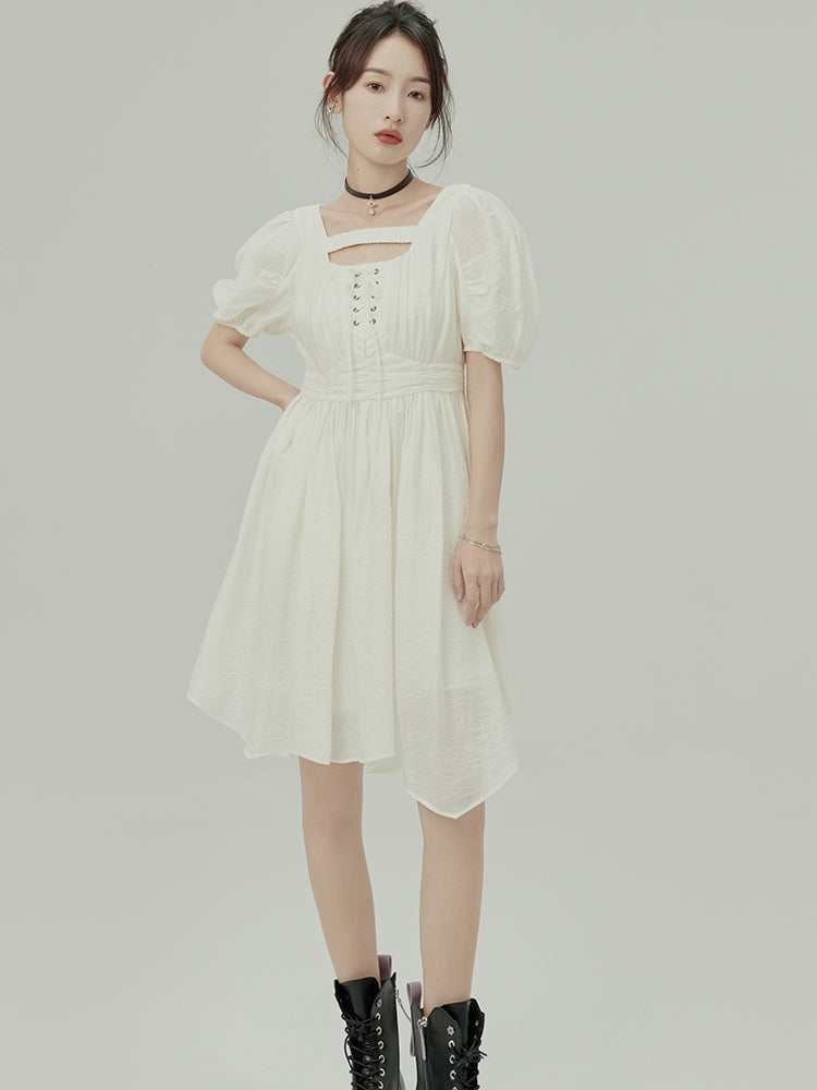 JACQUARD IRREGULAR PUFF SLEEVE Dress