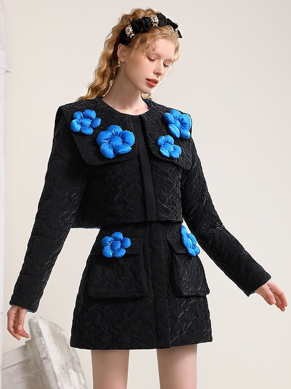 Three-dimensional Flower Short Jacket ＆ Skirt Setup