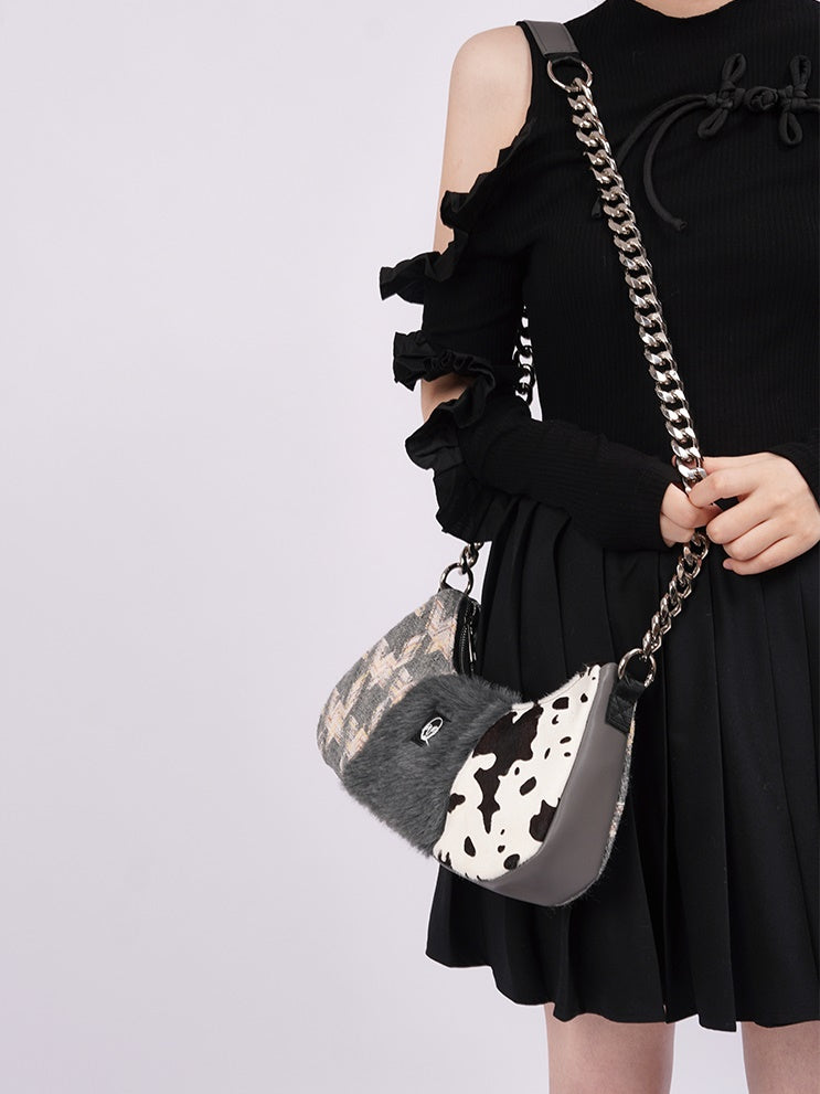 Leather Contrast Color Stitching One-shoulder Bag